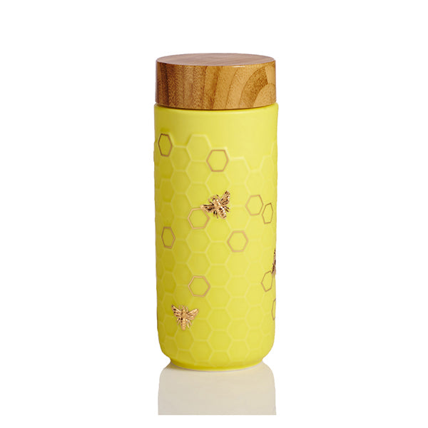 Honey Bee Ceramic Travel Mug / Gold 12.3 oz