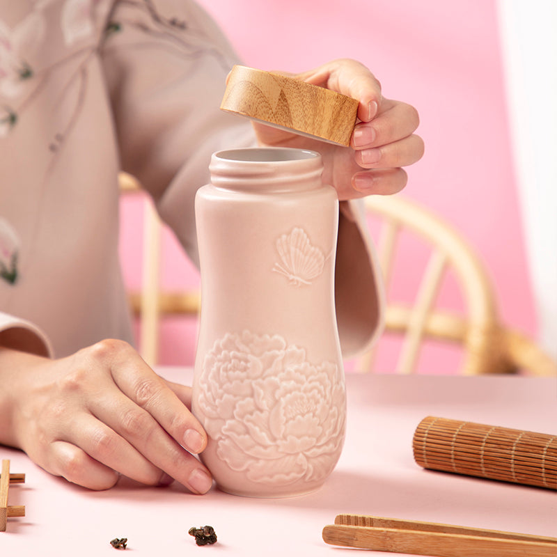 Golden Age Peony Ceramic Tea Tumbler