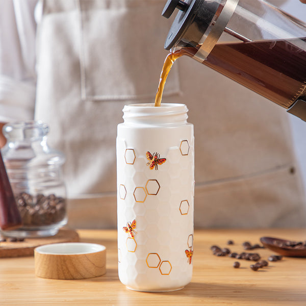 Bee Motif Glass Tea Infuser Mug