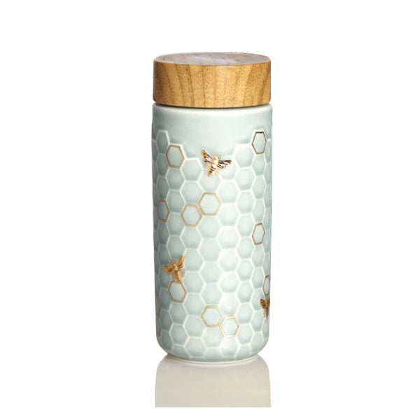 Honey Bee Ceramic Travel Mug / Gold 12.3 oz