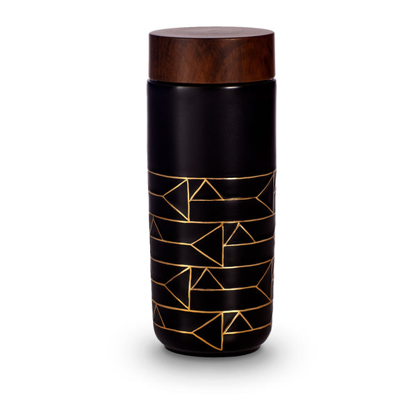 The Alchemical Signs Gold Ceramic Travel Mug Black and Golden Line Hand-Painted / Horizontal